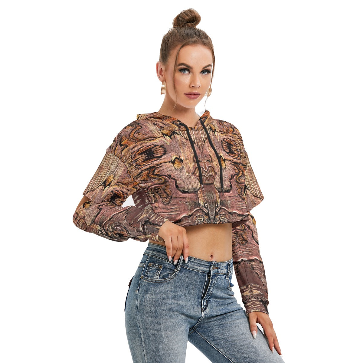 All-Over Print Women's Heavy Fleece Hoodie With Hollow Out Sleeve - "Mother Nature"