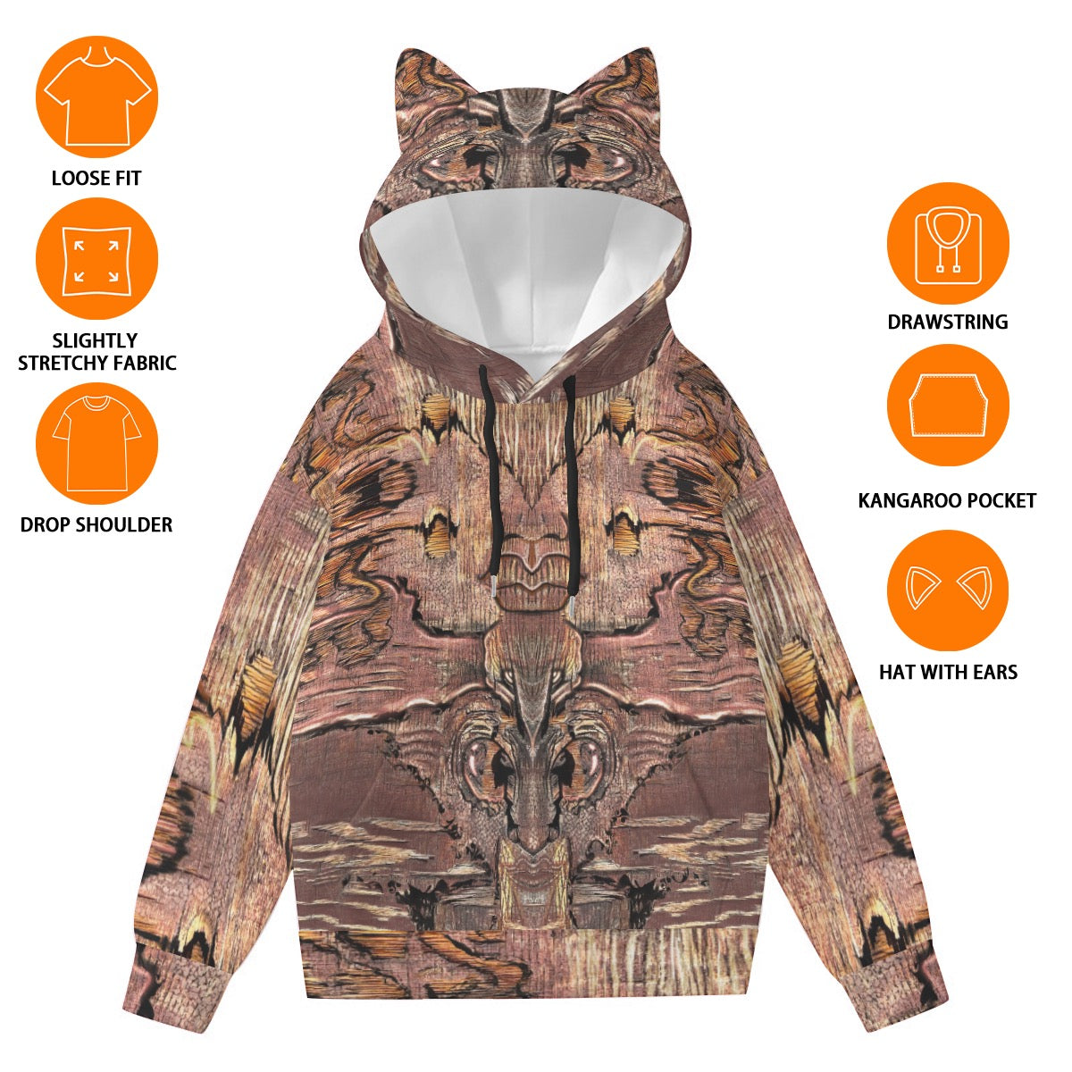 All-Over Print Women’s Hoodie With Decorative Ears -"Mother Nature"