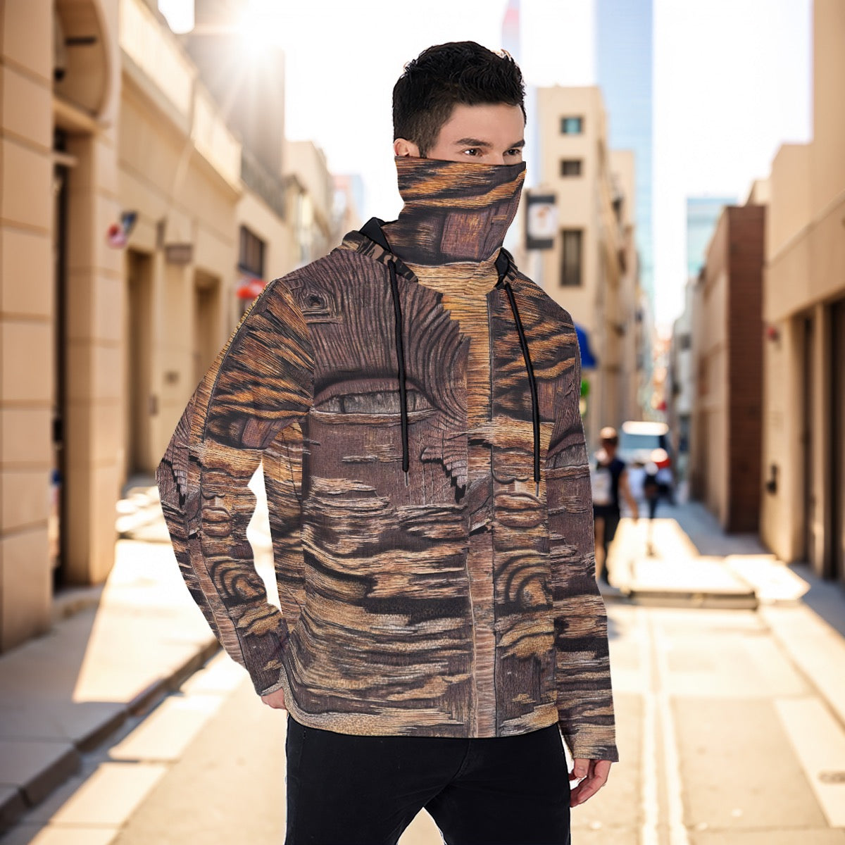 Eco-friendly All-Over Print Men's Masked Hoodie - "Gemini"