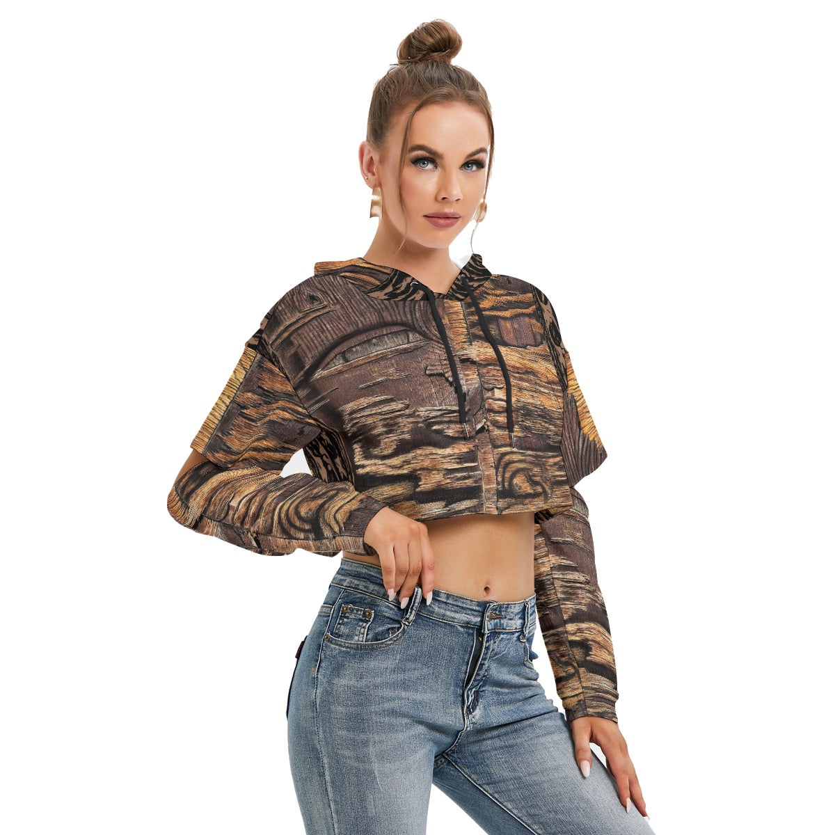 All-Over Print Women's Heavy Fleece Hoodie With Hollow Out Sleeve - "Gemini"